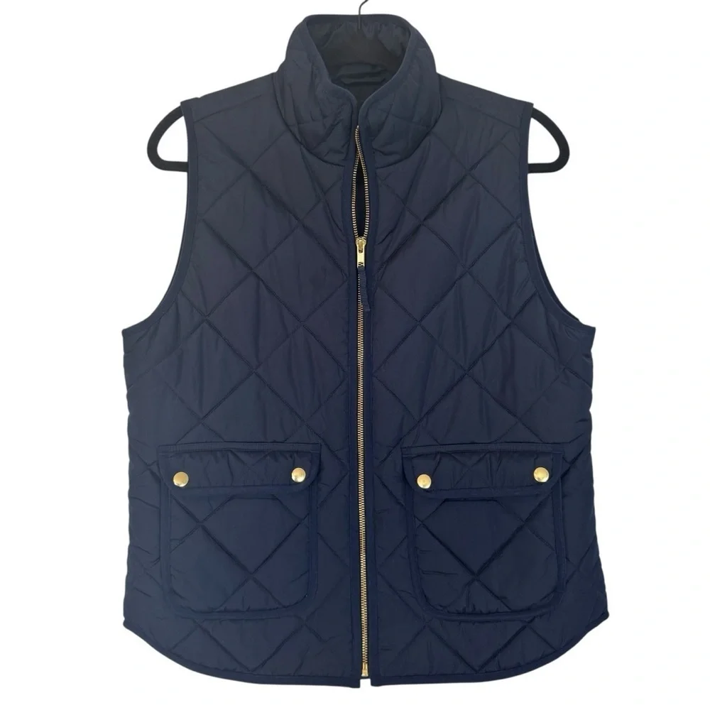 J. Crew Navy Quilted Vest with Gold Hardware
